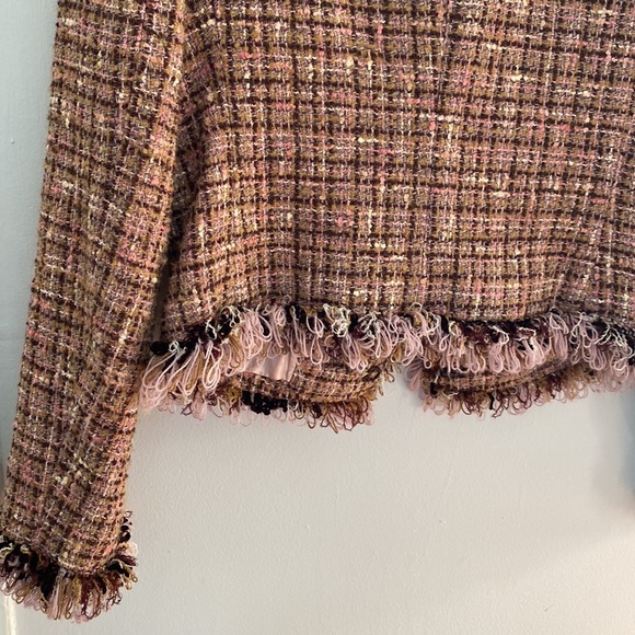 ABS by Allen Schwartz tweed blazer w/fringe accents. Size 8. Pink, tan, brown - Picture 8 of 9